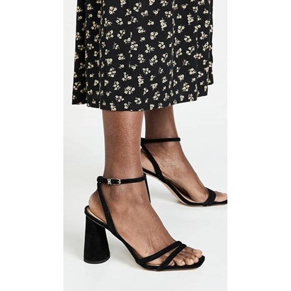 Sam Edelman Kia Sandals Black Leather Block Heels - Picture 1 of 11